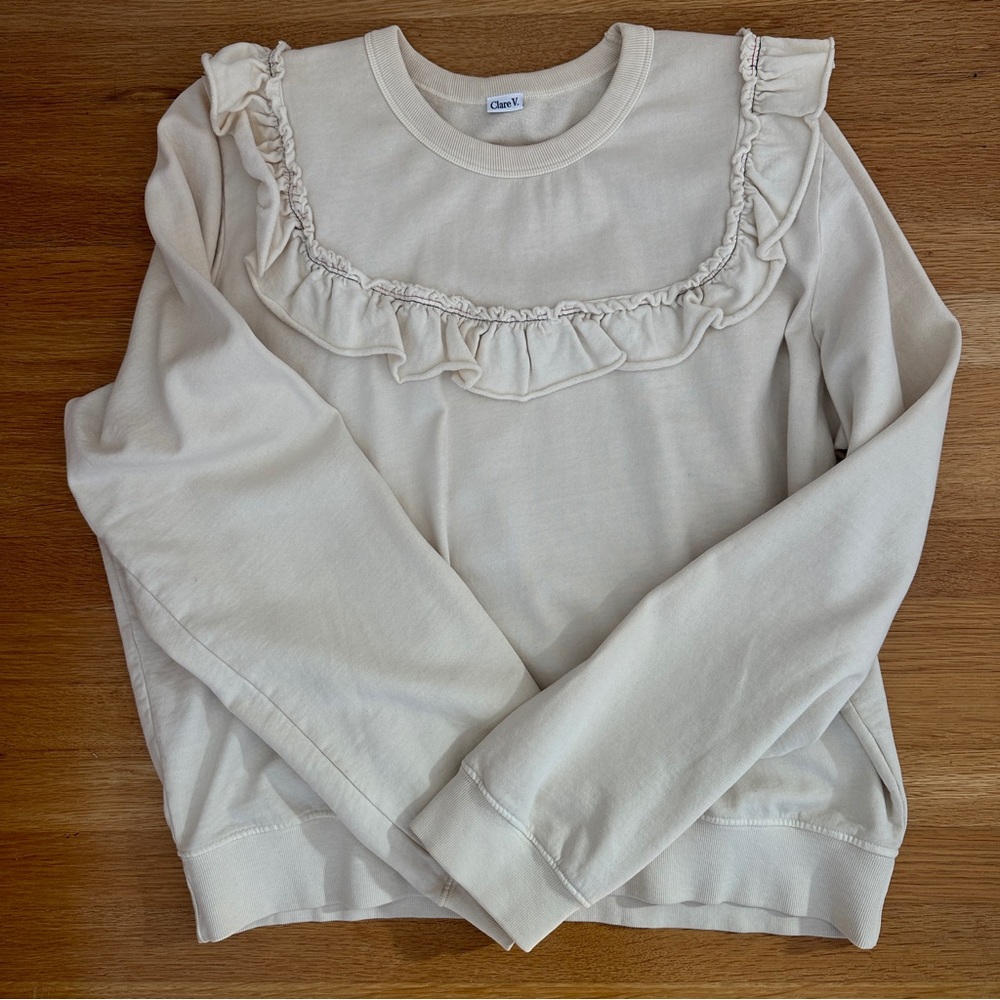 Clare V Cream Ruffle Women's Sweatshirt